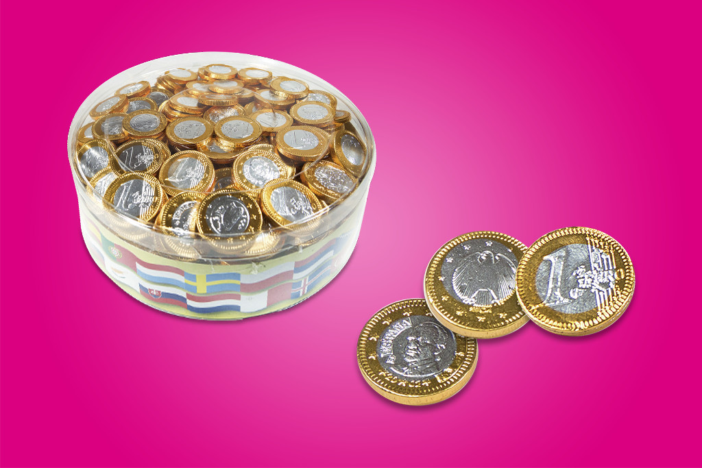 Monedas Chocolate 1 Euro Interdulces en tarro de 300 unidades